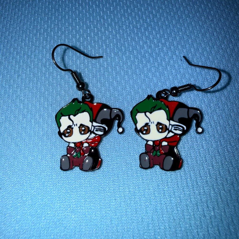 Joker Harley Quinn Earrings Chibi Enamel Drop Dangle